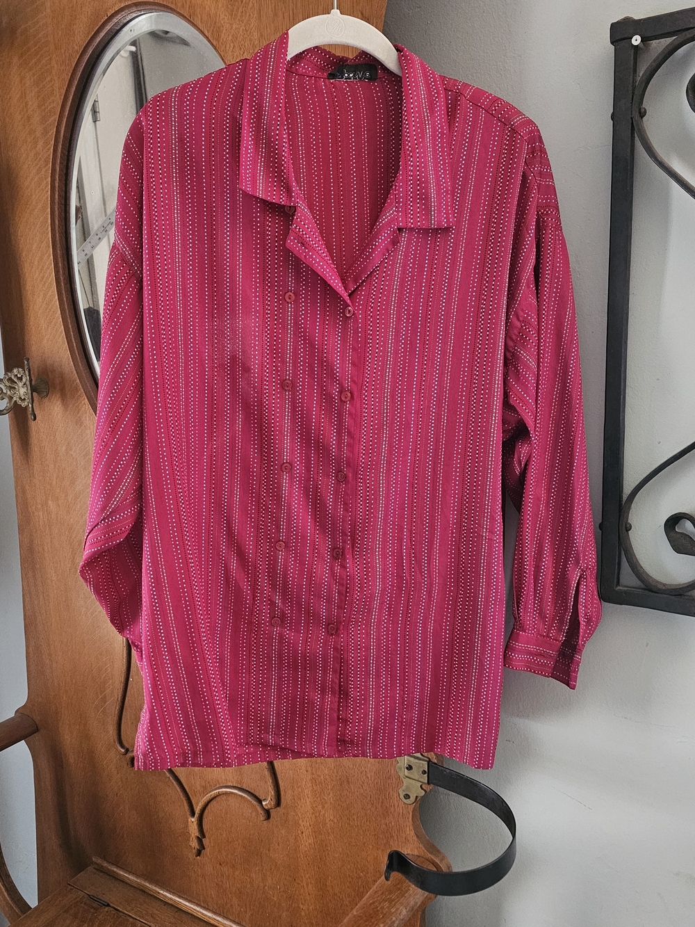 Vintage Panther Red Multicolor Striped Double Breasted Blouse Oversized